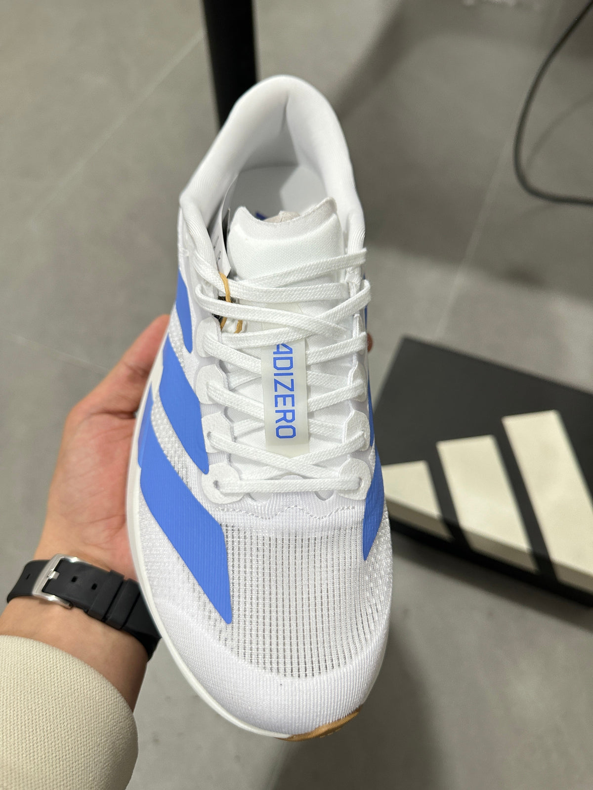 Adidas Lightstrike Pro Running Shoes in White Blue JS4454 - product image from the listing.
