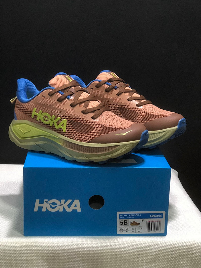 HOKA Challenger 8 Trail Running Shoes in Brown Blue - product image from the listing.