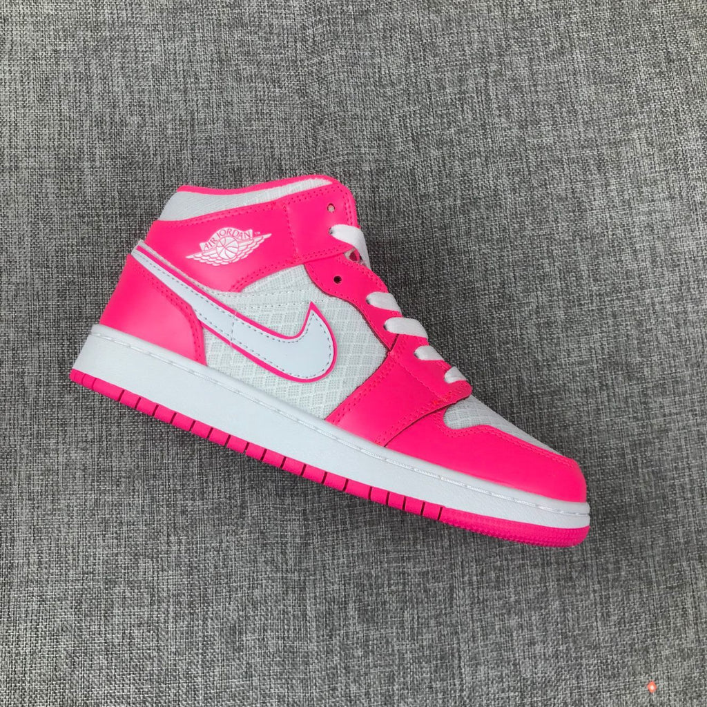 Air Jordan 1 Mid Sneakers in White Pink 555112-611 - product image from the listing.