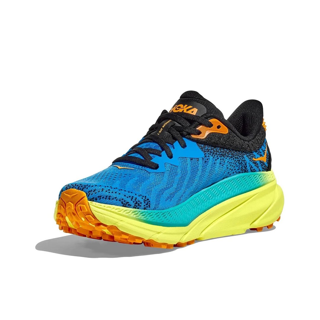 HOKA Challenger 7 Trail Running Shoes in Blue Yellow - product image from the listing.
