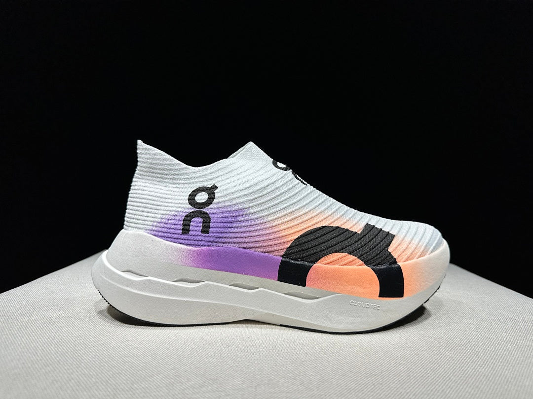 On Cloudboom Strike LS Running Shoes in White Purple - product image from the listing.