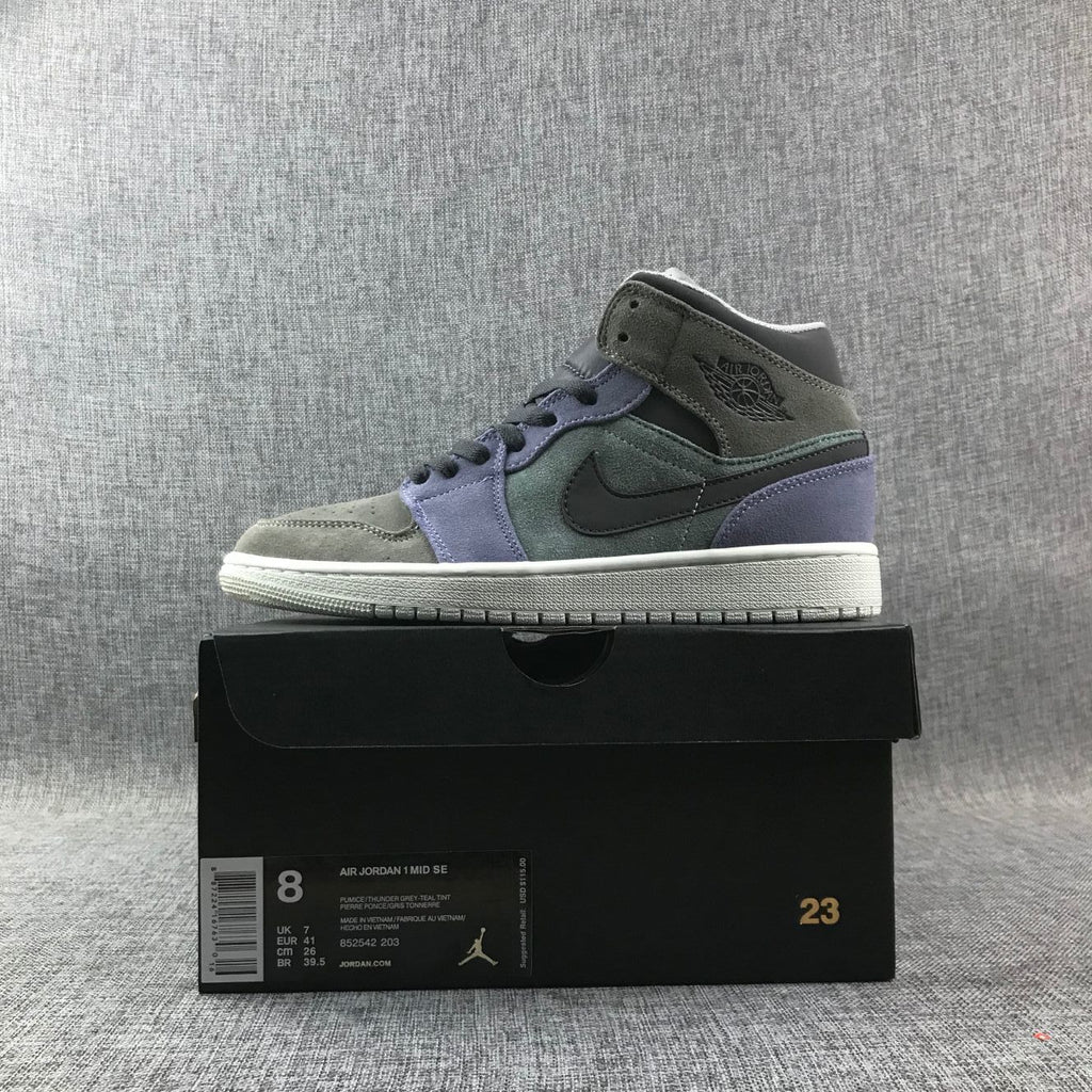 Jordan 1 Mid SE Sneakers in Grey Purple 852842-203 - product image from the listing.