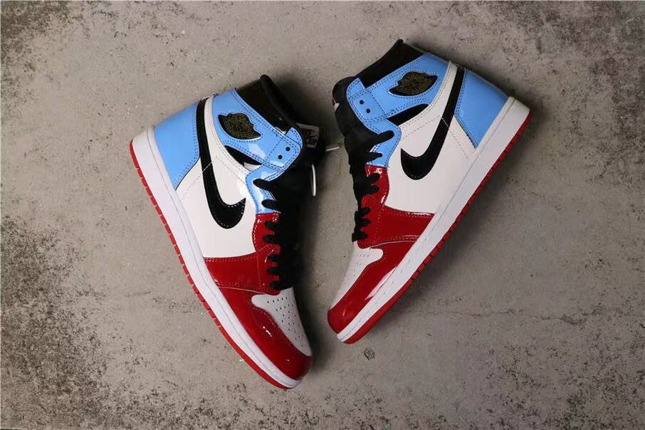 Air Jordan 1 Fearless High-Top Sneakers in Red, in White and Blue - product image from the listing.