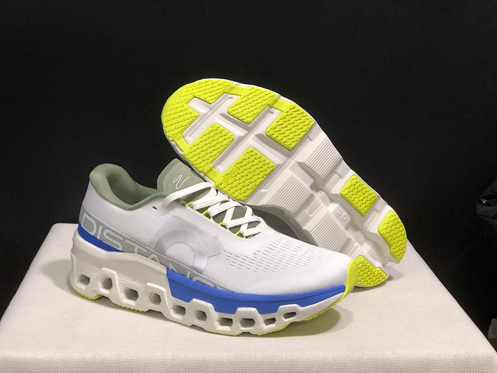On Cloudmonster 2 Distance Running Shoes in White and Blue - product image from the listing.