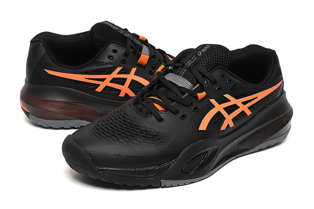 ASICS Gel-Resolution Black and Orange Tennis Footwear - product image from the listing.