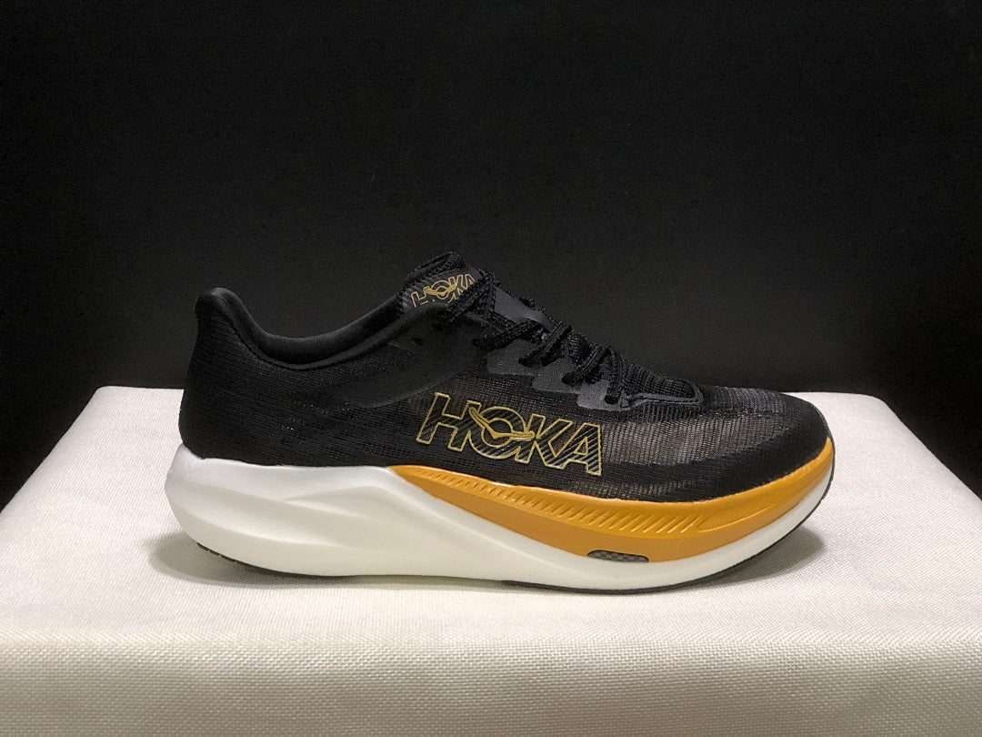Black and Gold HOKA Rocket X 3 Running Shoes - product image from the listing.