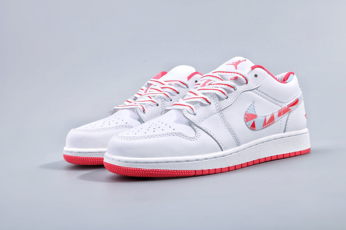 Women's Nike Air Jordan 1 Low White and Pink Sneakers - product image from the listing.