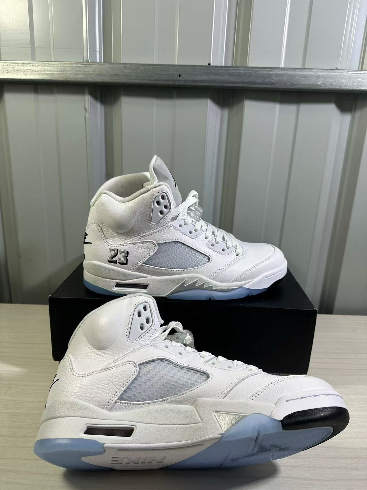 Air Jordan 5 Sneakers in White Silver HQ7978-103 - product image from the listing.