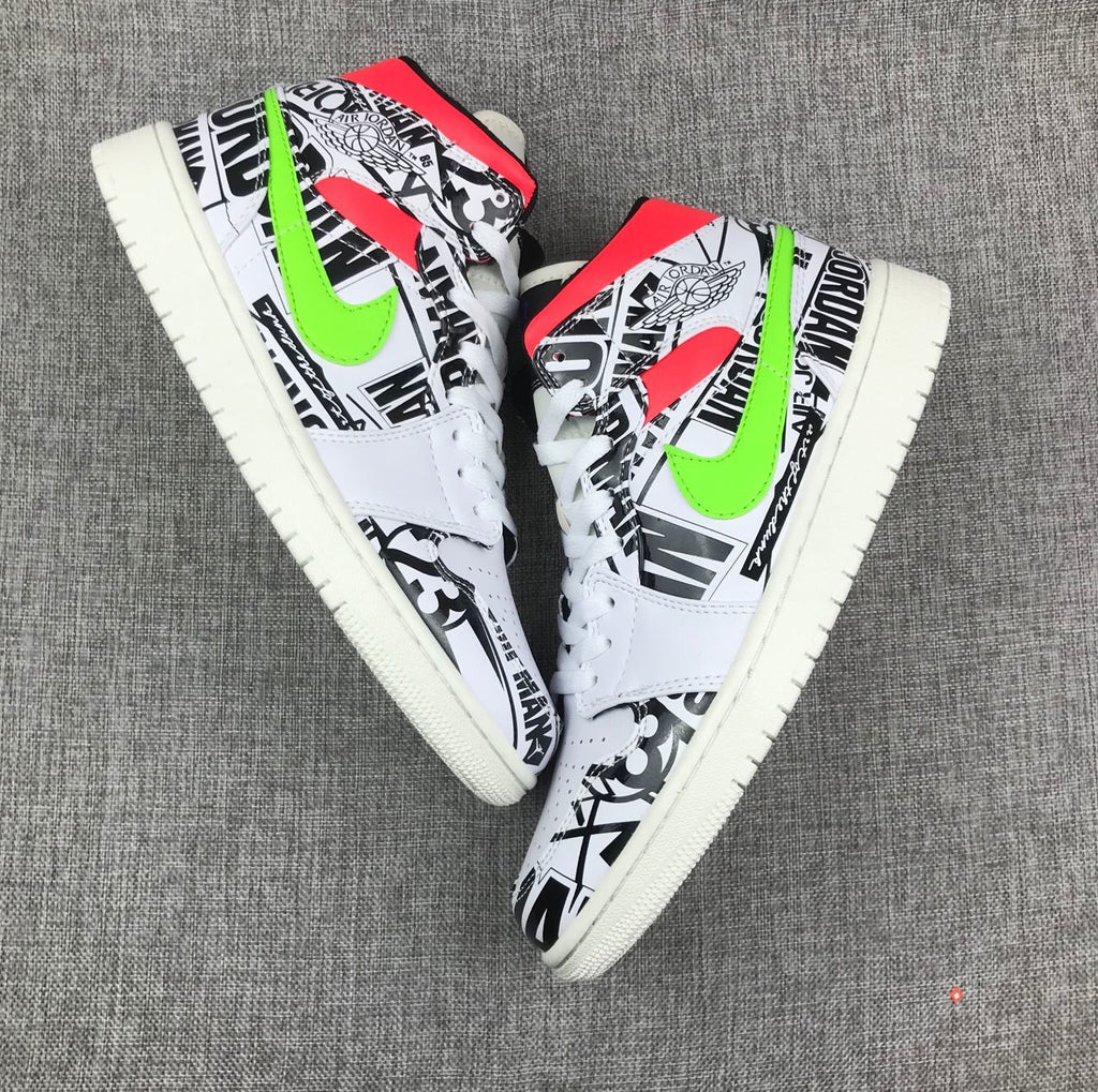Air Jordan 1 Mid Graphic Sneakers Black White - product image from the listing.