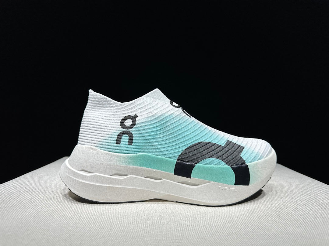 On Cloudboom Strike LS Running Shoes in White Light Green - product image from the listing.
