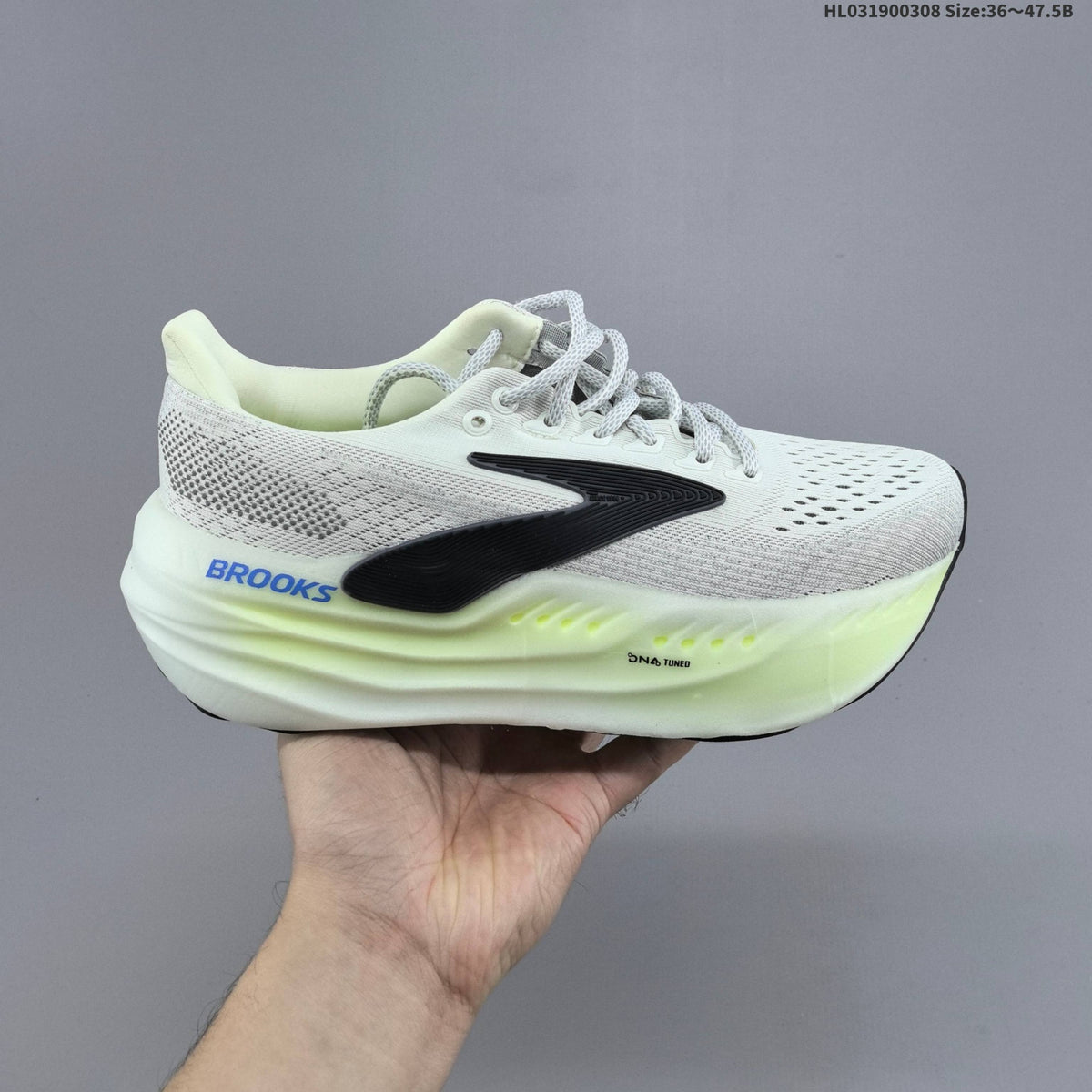 White and Grey Brooks Glycerin Max Running Shoes - product image from the listing.