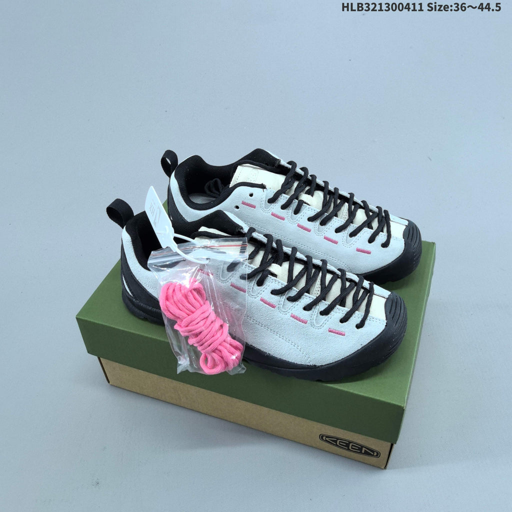 KEEN Jasper Low-Top Outdoor Sneakers in White Black Pink - product image from the listing.