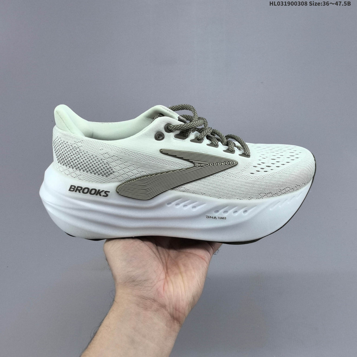 White and Grey Brooks Glycerin Max Running Shoes - product image from the listing.