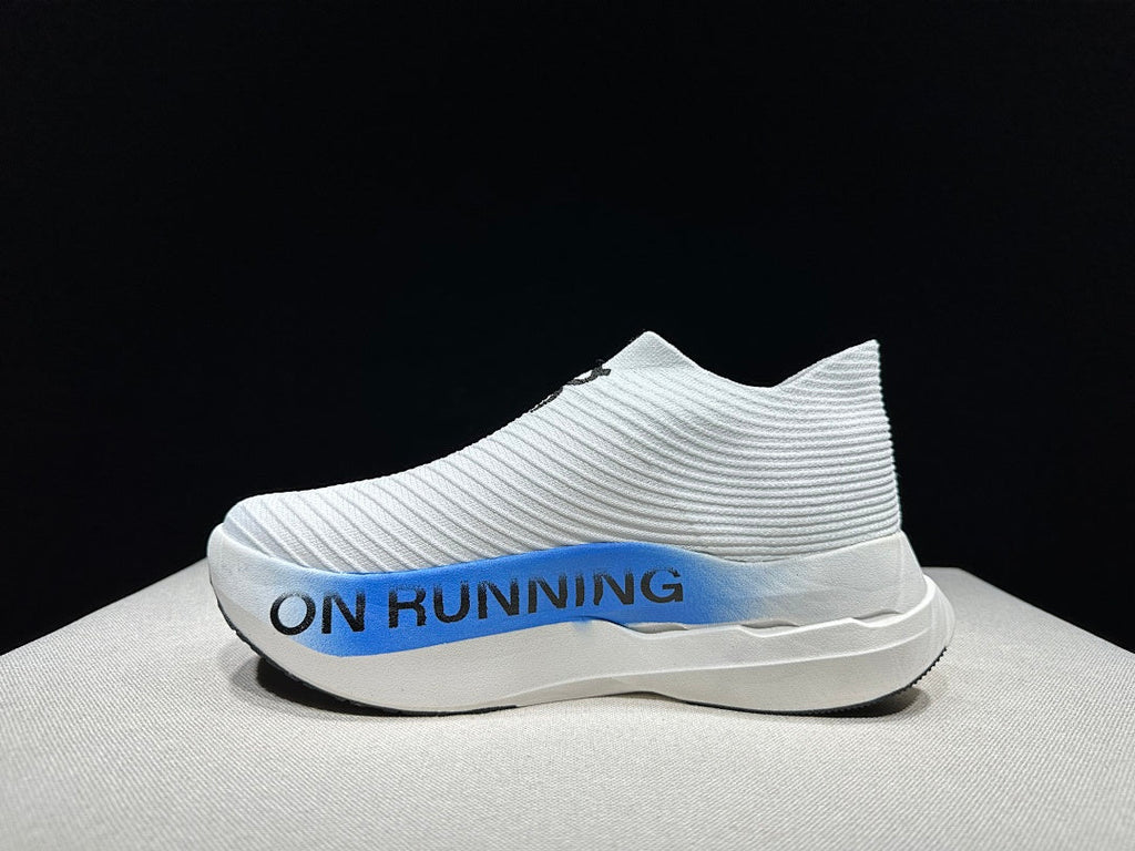 On Cloudboom Strike LS Running Shoes, in White and Blue - product image from the listing.