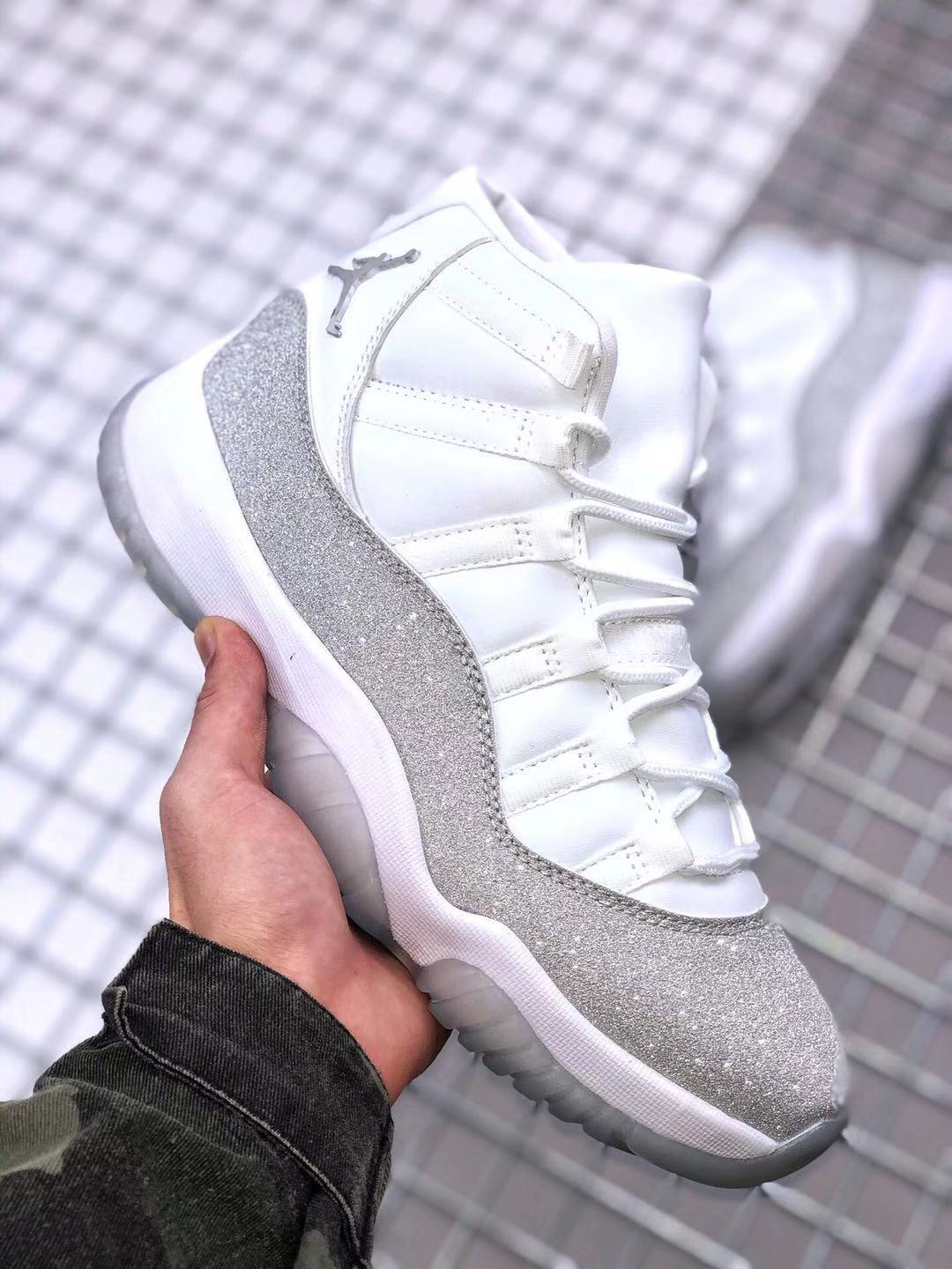 Air Jordan 11 White Glitter High-Top Sneakers - product image from the listing.