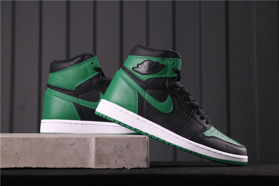 Air Jordan 1 High Pine Sneakers in Green Black 555088-030 - product image from the listing.
