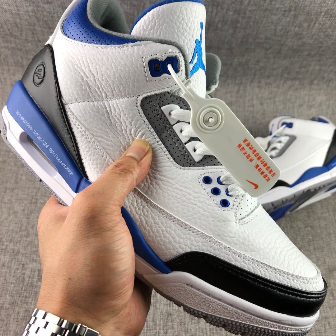 Fragment x Air Jordan 3 Sneakers in White Blue CT8532-040 - product image from the listing.