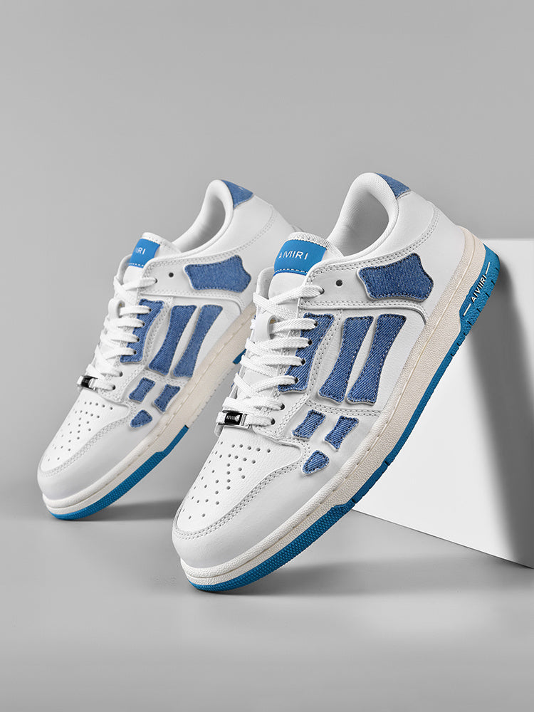 White and Denim Blue AMIRI Bone-Look Low-Top Sneakers - product image from the listing.