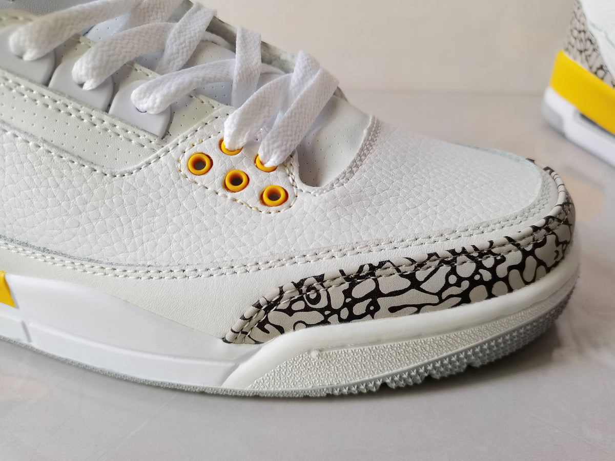 Air Jordan 3 Retro White and Yellow Sneakers - product image from the listing.