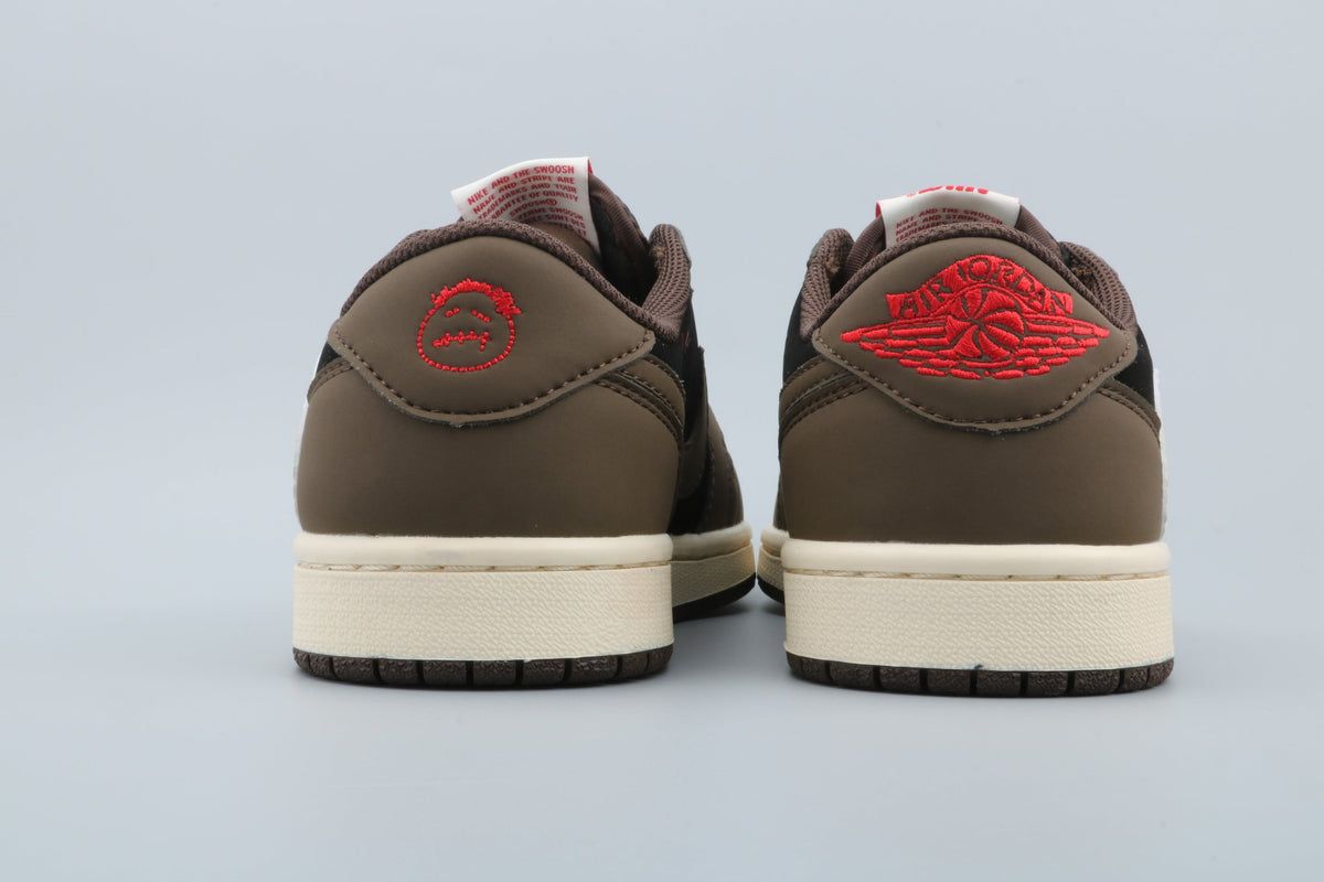 Black and Brown Sneakers with White Swoosh - Jordan 1 Low - product image from the listing.