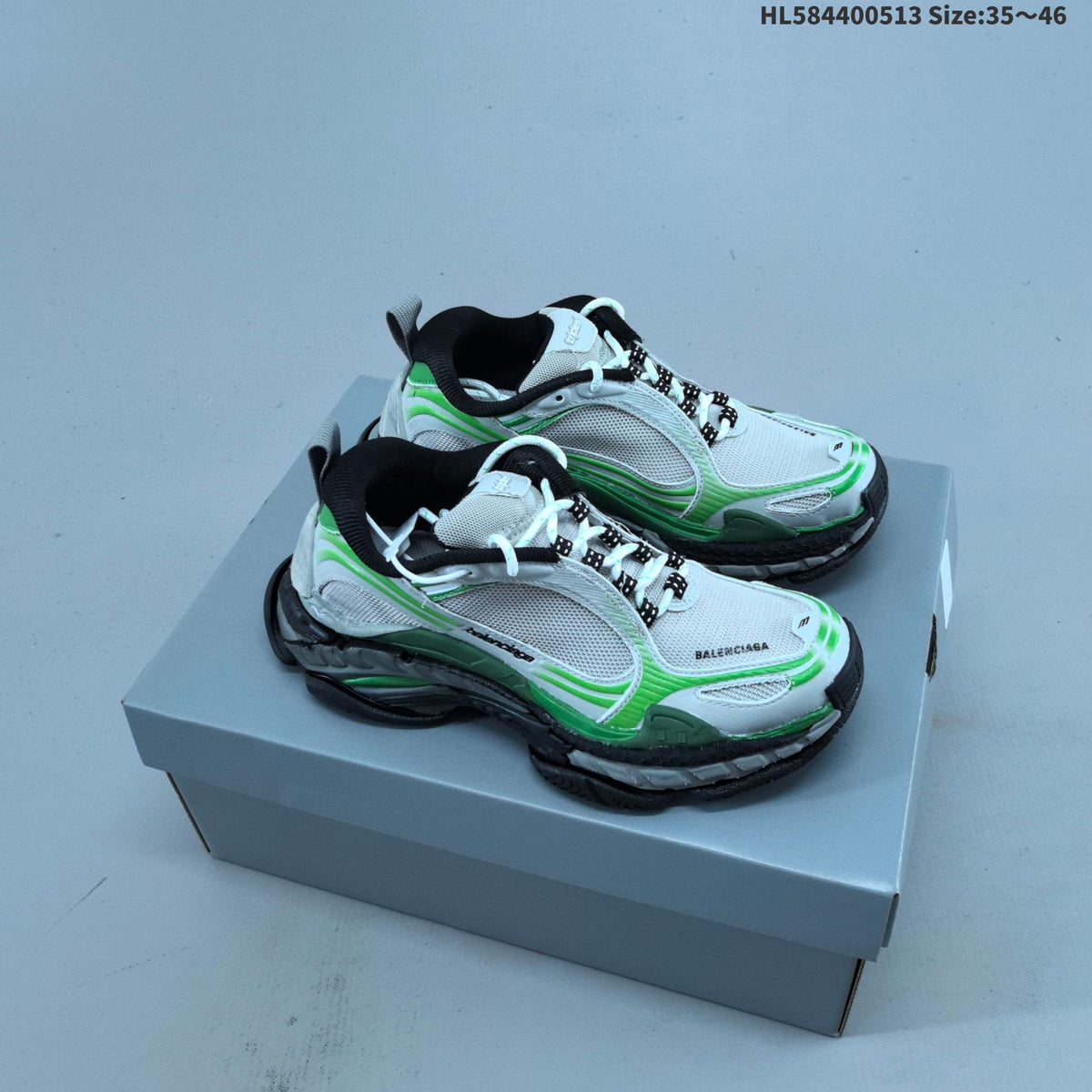 White and Green Balenciaga Triple S 2.0 Sneakers - product image from the listing.