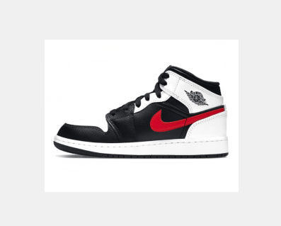 Jordan 1 Mid Red Eye Panda in Black Red White 554725-075 - product image from the listing.