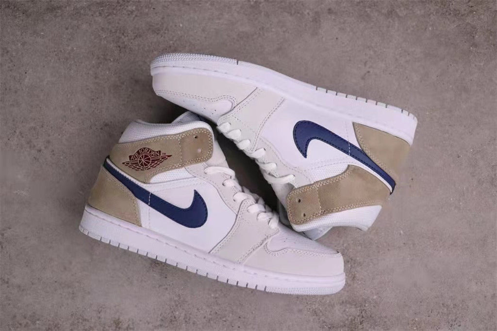 Air Jordan 1 Mid Sneakers White Navy Beige DO6726-100 - product image from the listing.