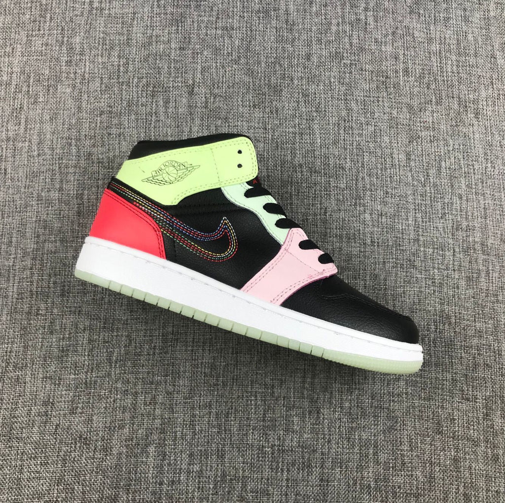 Air Jordan 1 Mid Sneakers Black Red Green Pink AV5174-076 - product image from the listing.
