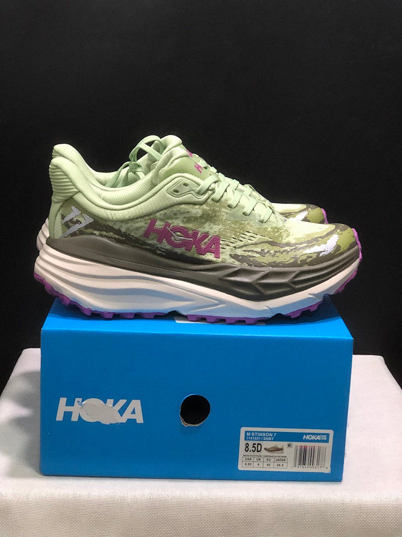 HOKA Stinson 7 Trail Running Shoes in Sage in Green - product image from the listing.