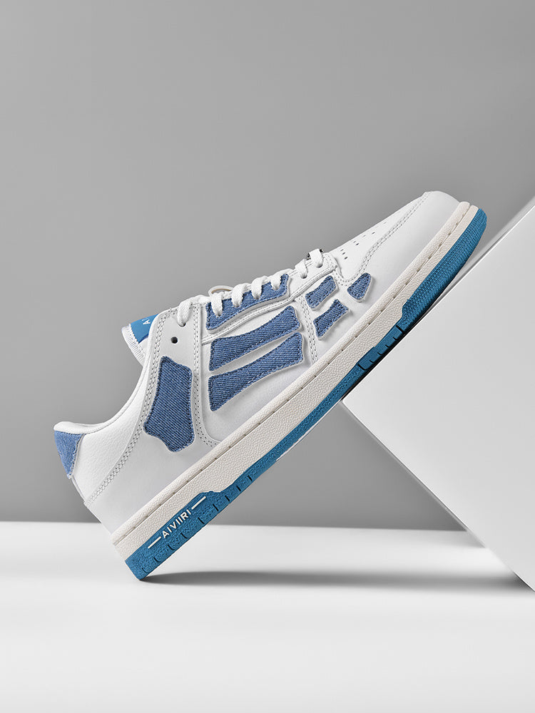 White and Denim Blue AMIRI Bone-Look Low-Top Sneakers - product image from the listing.