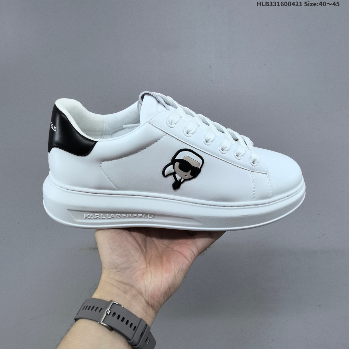 Karl Lagerfeld White Low-Cut Lace-Up Sneakers with Logo - product image from the listing.