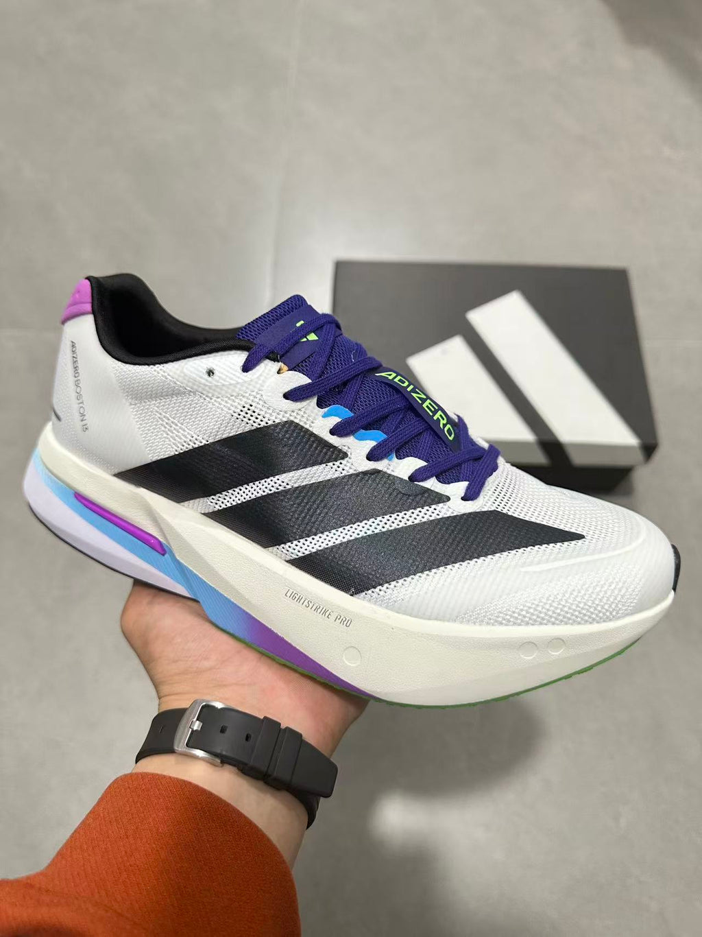 Adidas Adizero Lightstrike Pro Running Shoes in White Purple - product image from the listing.