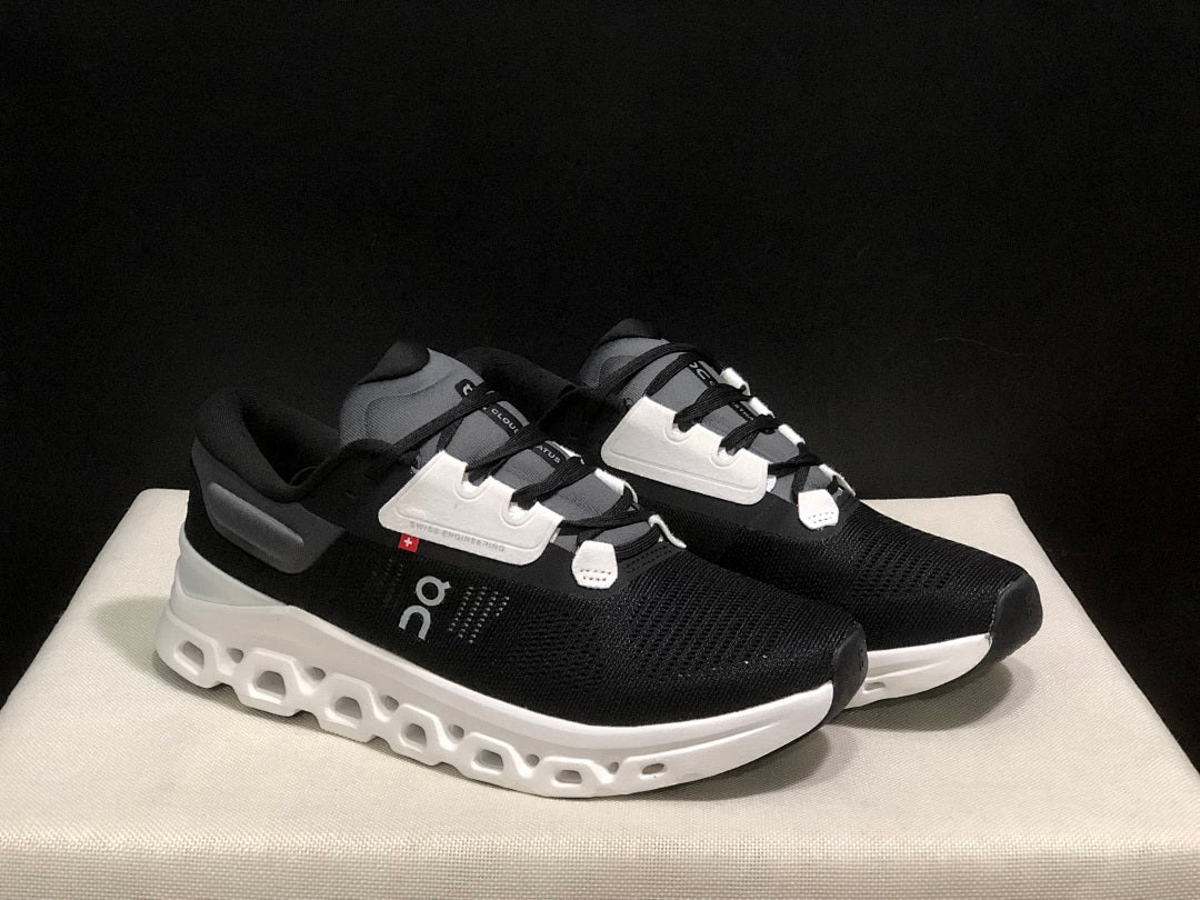 On Cloudstratus 3 Running Shoes, in Black and White - product image from the listing.