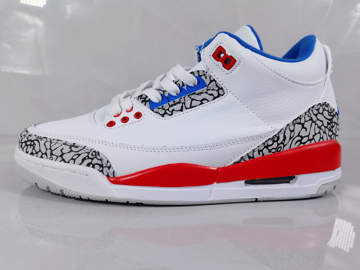 White Red Blue Elephant Print Sneakers - Jordan 3 Retro - product image from the listing.