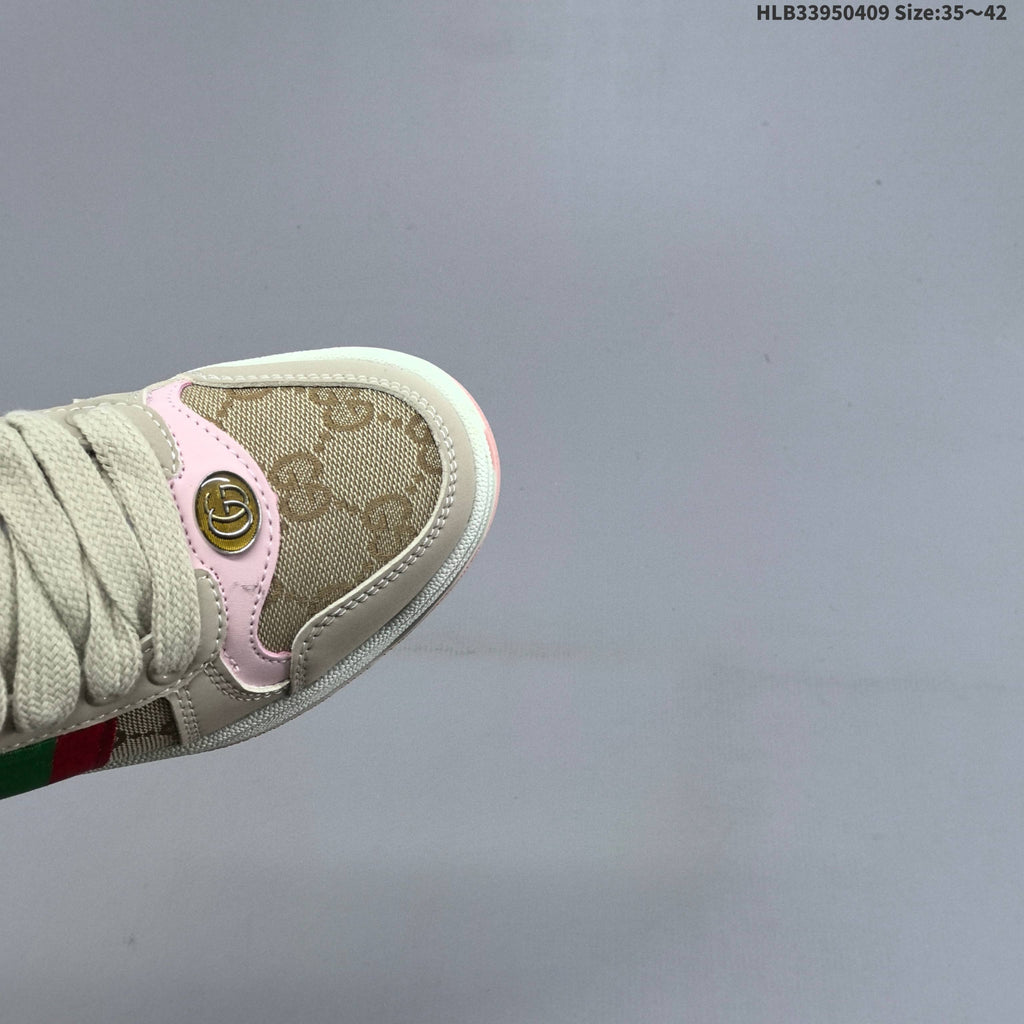 Beige and Pink Gucci Screener Low-Top Sneakers - product image from the listing.