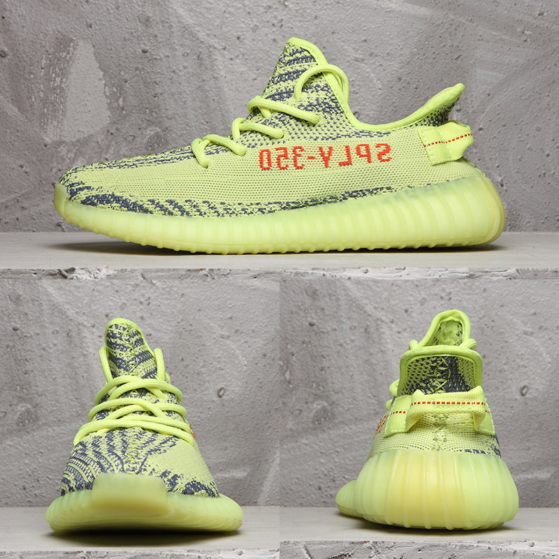 Lime Green and Charcoal Yeezy Boost 350 V2 Sneakers - product image from the listing.