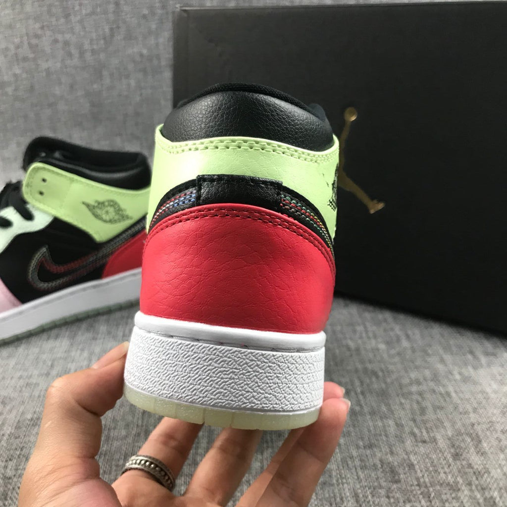 Air Jordan 1 Mid Sneakers Black Red Green Pink AV5174-076 - product image from the listing.