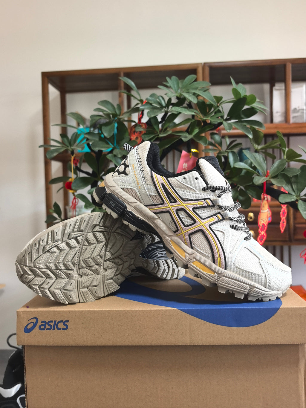 Beige and Gray ASICS K12 Sneakers - product image from the listing.