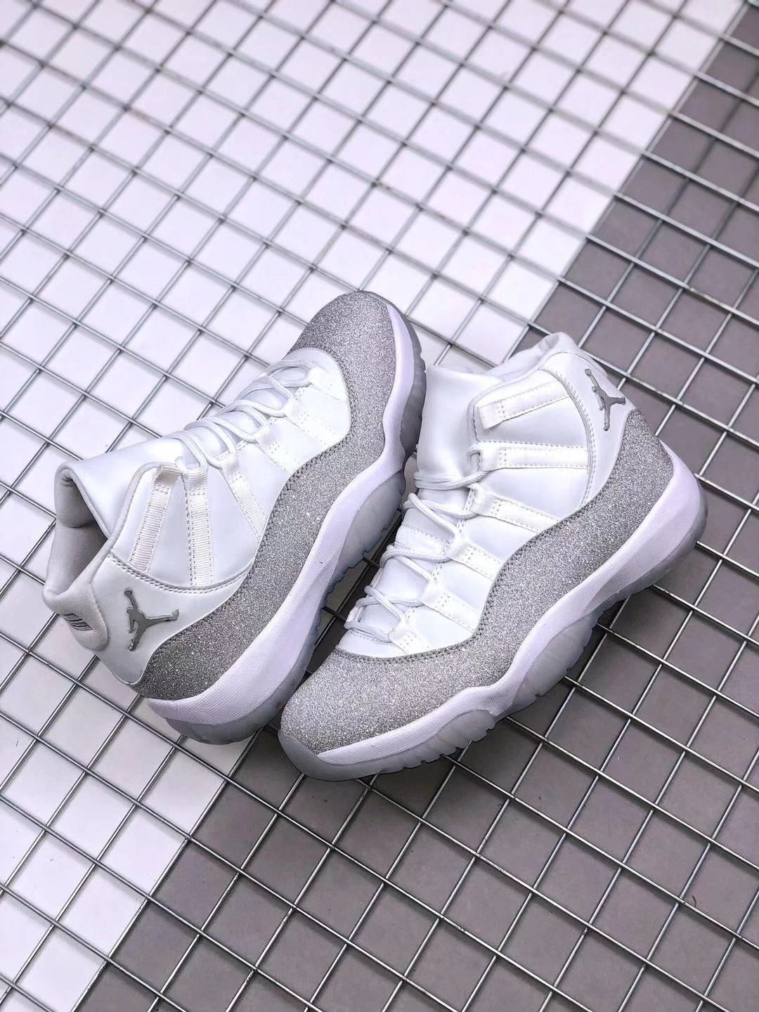 Air Jordan 11 White Glitter High-Top Sneakers - product image from the listing.