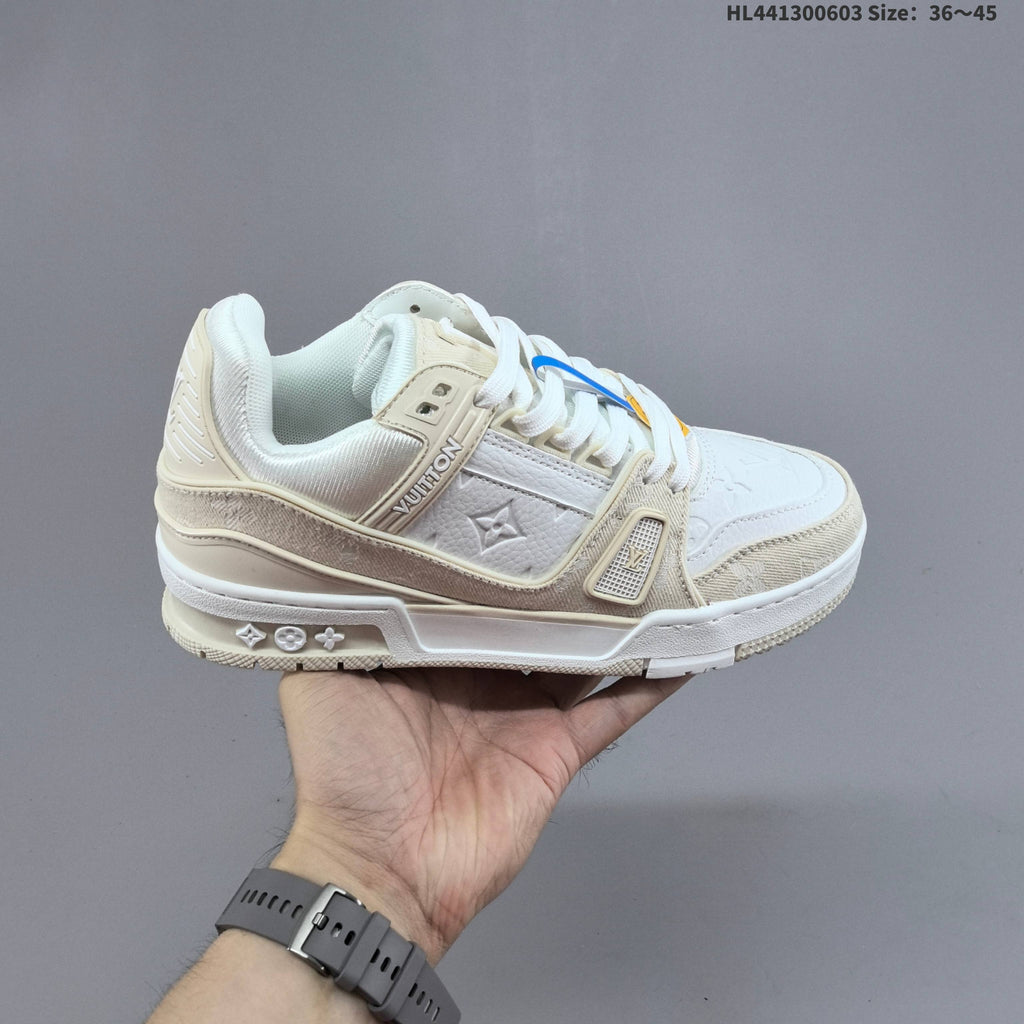 Black and White Louis Vuitton Trainer Low-Top Sneakers - product image from the listing.