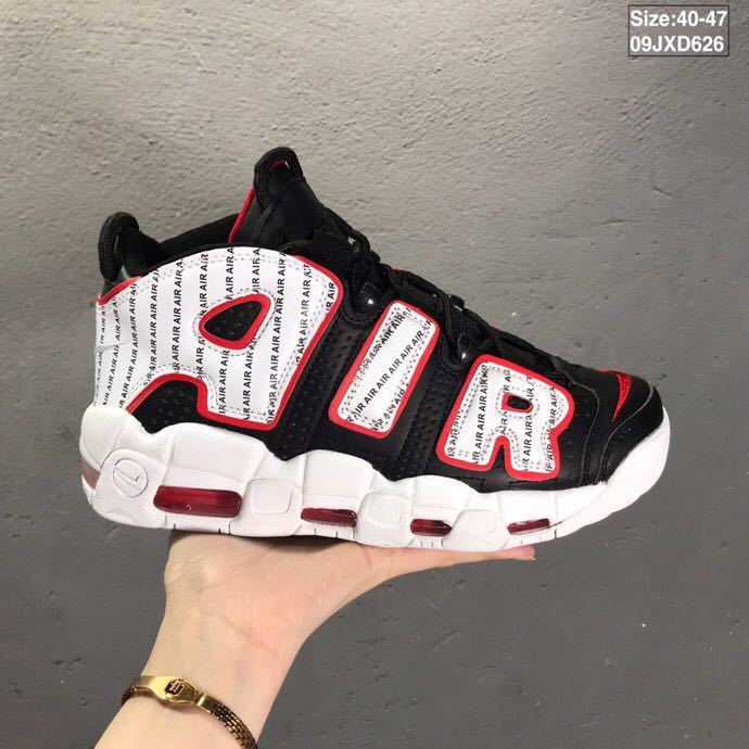Nike Air More Uptempo Sneakers in Black Red White - product image from the listing.