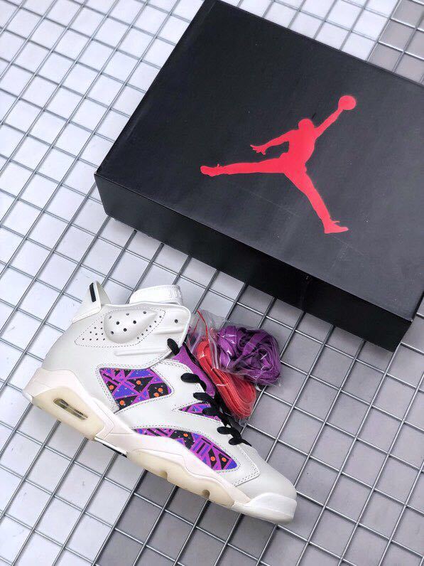 Air Jordan 6 Quai 54 White Purple Sneakers - product image from the listing.