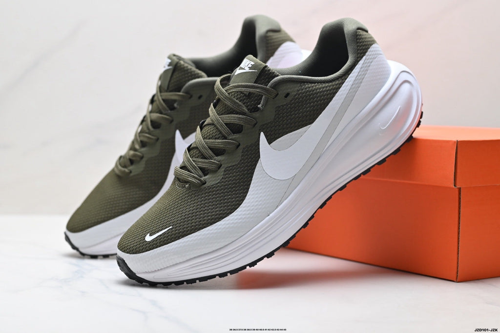 Nike Revolution 8 Running Shoes in Olive Green and White - product image from the listing.